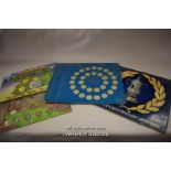 Collection of four medal/coin albums including Teenage Mutant Hero Turtles, 1970 World Cup and F.A