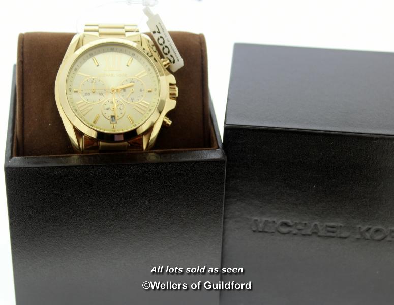 Michael Kors wristwatch, circular gold coloured dial with Roman numerals, date aperture and three - Image 2 of 2