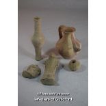 Roman pottery: a vessel with with painted decoration, 10cm, tall slender vase with bulbous