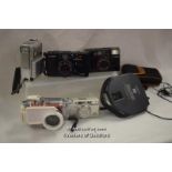 Box of mixed tech inlcluding JVC GR-DVP5E digital video camera, Casio Exilm digital camera with