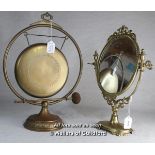 Brass oval vanity mirror and brass gong