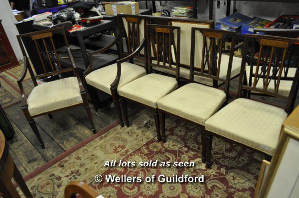 An Edwardian inlaid mahogany salon suite comprising canape, 116cm wide, two carvers and four - Image 2 of 4