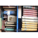 Two boxes of assorted books, various subjects, some leather bindings