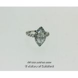 Marquise diamond ring, marquise diamond weighing an estimated 2.15cts with a surround of round