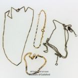 Two 9ct yellow gold bracelets and a 9ct yellow gold necklace, total weight 10.4 grams, and a