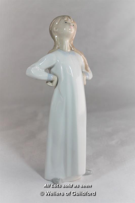 Lladro figure of girl in night clothes; two Nao figures of children (3) - Image 2 of 10