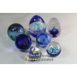 Caithness paperweights: Dewdrop Orchid, FAE Blue, Cornflower, Pebble, Flower of Scotland, Mini