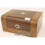 *VICTORIAN BURR WALNUT LETTER/VANITY BOX & MOTHER OF PEARL INLAY (NO KEY) [LQD79](LOT SUBJECT TO