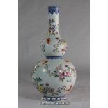A Chinese double gourd vase painted with bats and flowers, 28.5cm.