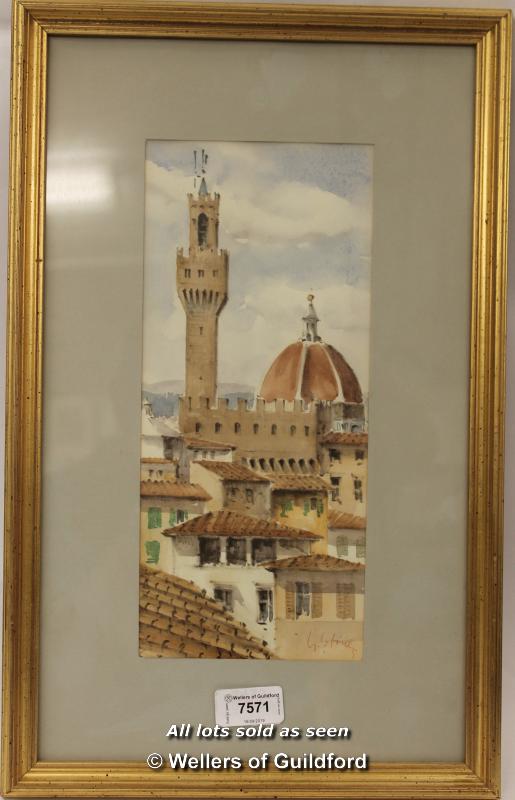 Watercolour of Florence, signed indistinctly, 30 x 13cm