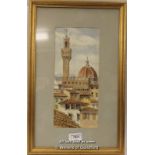 Watercolour of Florence, signed indistinctly, 30 x 13cm