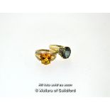 Citrine and diamond dress ring in 9ct yellow gold, ring size Q, and a mystic topaz dress ring,