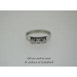 Three stone diamond ring, round cut diamonds illusion set in 18ct white gold, gross weight 4.7