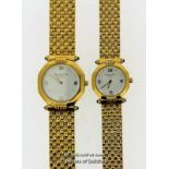 Ladies' and gentlemen's Christian Dior gold plated matching wristwatches, includes spare links for