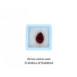 Loose ruby stone, natural pear shaped ruby weighing 6.05cts, heat treated, with GGl Certificate of