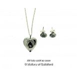 *Pair of Pandora ear studs, and a silver heart locket necklace (Lot subject to VAT)