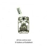 Silver coloured pendant of laughing Buddha, 30mm x 45mm