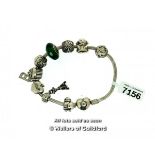 *Pandora charm bracelet with heart clasp and ten charms/spacer length 19cm (Lot subject to VAT)