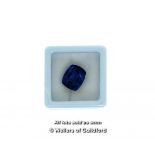 Loose sapphire stone, natural cushion cut blue sapphire weighing 8.45cts, heat treated, with GGl