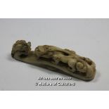 A Chinese hardstone ruyi sceptre carved as dragon, 10.5cm, repaired.
