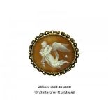 *Shell cameo brooch depicting mother and babies, with a yellow metal border tested as 9ct (Lot