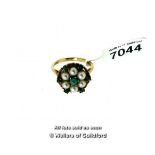 *Vintage turquoise and seed pearl cluster ring, mounted in 9ct yellow gold, ring size N (Lot subject