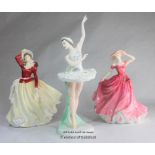 Coalport limited edition figure of Dame Margot Fonteyn, with certificate; two Royal Doulton Lady