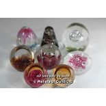 Caithness paperweights: Floral Dance, Nova, Rose, Celebrations, Crystal Carousal (pink), Heart of