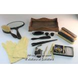 Faux tortoiseshell dressing table set; ebony part dressing table set; propelling pencil with gold