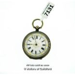 Ladies' 800 silver pocket watch, white enamel dial with Roman numerals and gold coloured detail