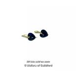 *Pair of lapis lazuli and diamond earrings, heart shaped lapis lazuli suspended from a diamond set