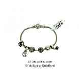 *Pandora charm bracelet with heart clasp and six charms/spacer length 18cm (Lot subject to VAT)
