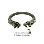 White metal bangle with dragon head to each end