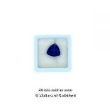 Loose tanzanite stone, natural trillion cut tanzanite weighing 5.65cts, heat treated, with GGl