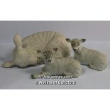 Isle of Man Shebeg pottery lamb curled up asleep, impressed 'K. Harper Shebeg I.O.M.', 13cm wide;