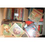 Three boxes of children's books including Tuck's Annual, novels, etc.