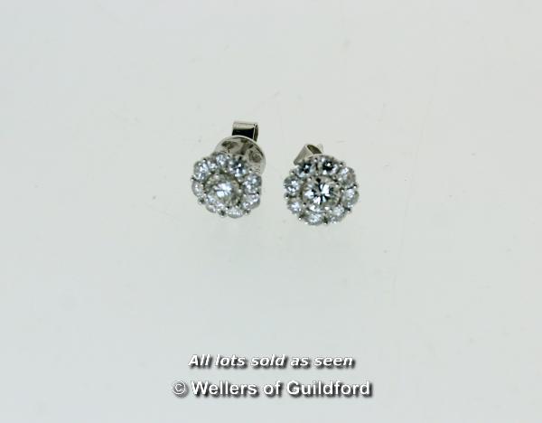 Diamond cluster ear studs, round brilliant cut diamond to the centre with a surround of eight - Image 2 of 2