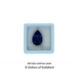 Loose sapphire stone, natural pear shaped blue sapphire weighing 8.95cts, heat treated, with GGl