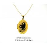 9ct yellow gold oval locket, on a 9ct yellow gold fine chain, length 47cm, weight 3.9 grams
