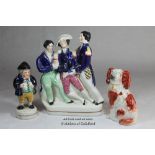 A Staffordshire flatback figure group of Napoleon with two other people; Staffordshire pepper