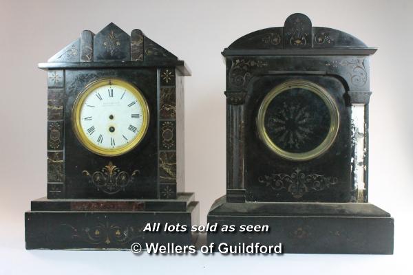 *French 19th Century slate clock, dial signed Benetfink & Co, single train movement, lacks pendulum,