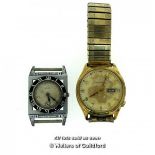 *Vintage Bulova Accutron wristwatch, circular gold tone dial with Arabic numerals and day/date