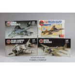 Airfix, a group of four 1980's series 1&2 1:72 scale model kits, Hawker Hunter 02073, Harrier GR