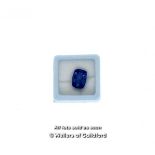 Loose sapphire stone, natural cushion cut blue sapphire weighing 7.25cts, heat treated, with GGl