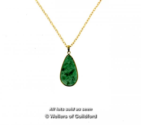 Jade teardrop pendant on gold coloured chain