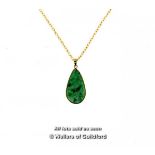 Jade teardrop pendant on gold coloured chain