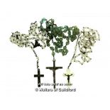 Three bead necklaces with crucifix pendants