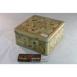 Carr & Co alphabet square biscuit tin; Rowntree small rectangular tin commemorating Corontaion Day