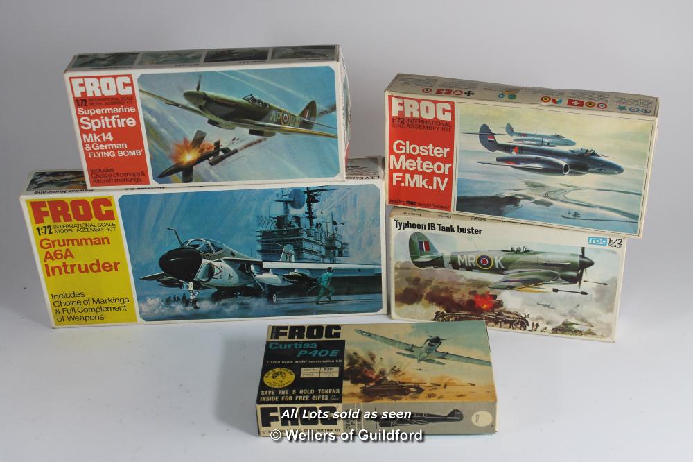 Frog vintage 1:72 warplane models to include, Curtis P/40 Fighter F391, Typhoon IB Tank Buster F389,