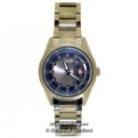 Gentlemen's Police wristwatch, circular grey and blue dial with baton hour markers and date